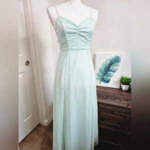 H&M Mint Green Chiffon Spaghetti Strap Long Dress SZ 4 XS/S